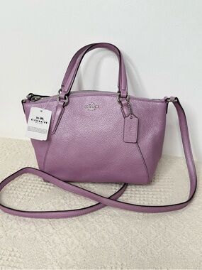 Coach Mini Kelsey Satchel F22316 Metallic Lilac Pebble Leather Crossbody Bag